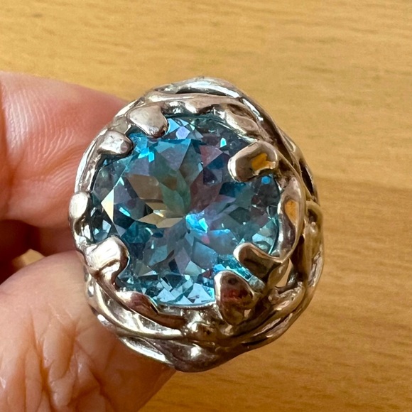 QVC Hagit Gorali Sterling Silver HUGE round Blue Topaz Statement Ring ORGANIC - Picture 11 of 16